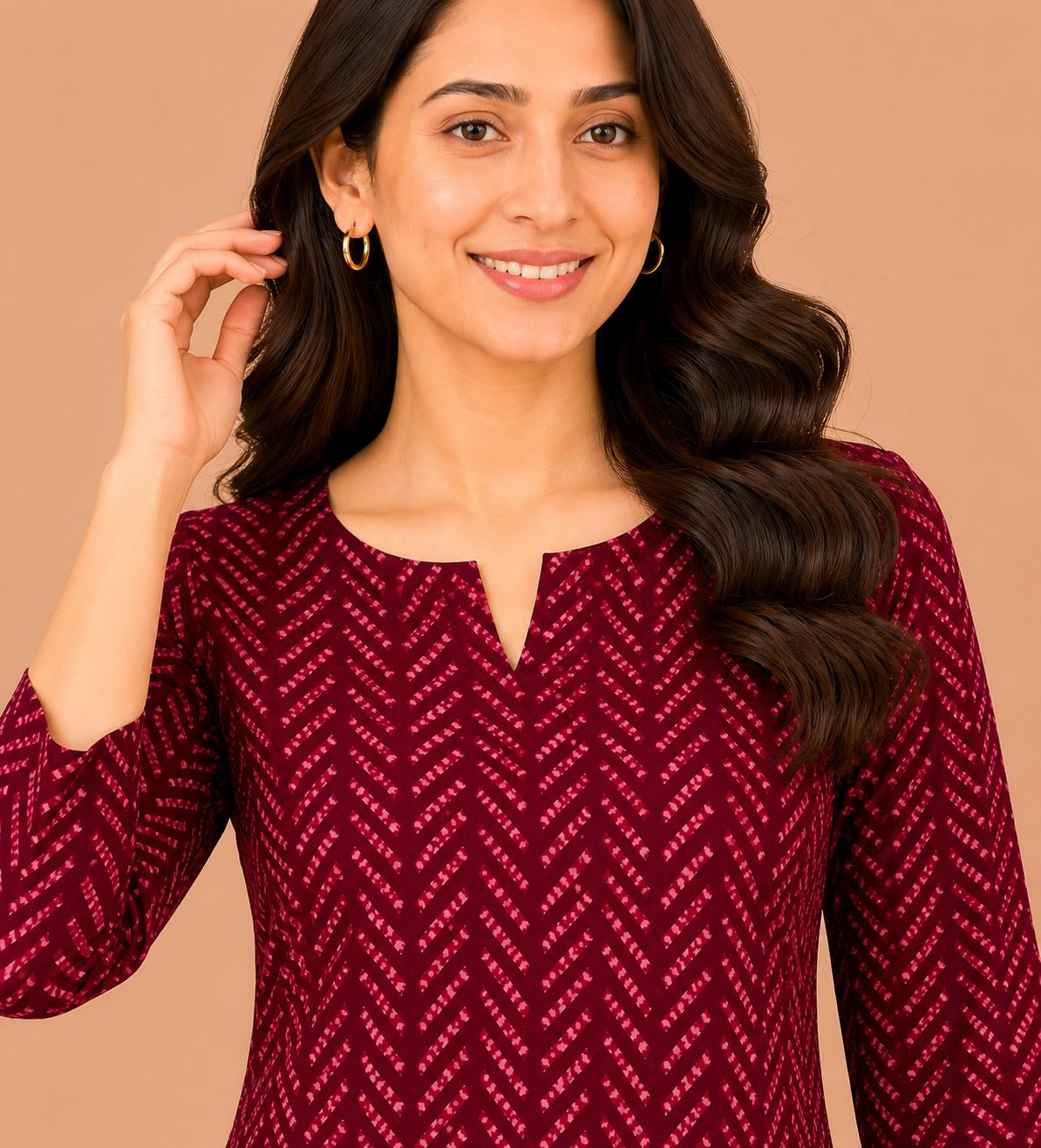 Kuraj Tunic Palazzos Co-ords Set - Herringbone-Inspired Print