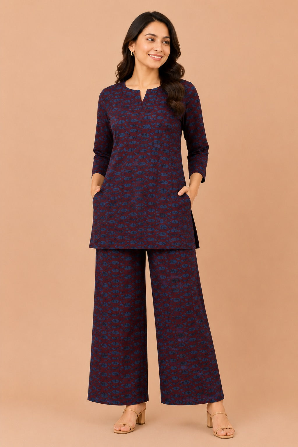 Kuraj Top Palazzos Co-ords Set - Rich Maroon