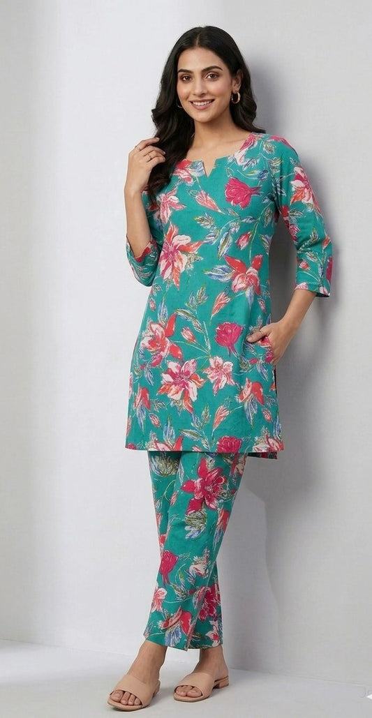 Kuraj Tunic Pant Co-ords Set - Floral Print