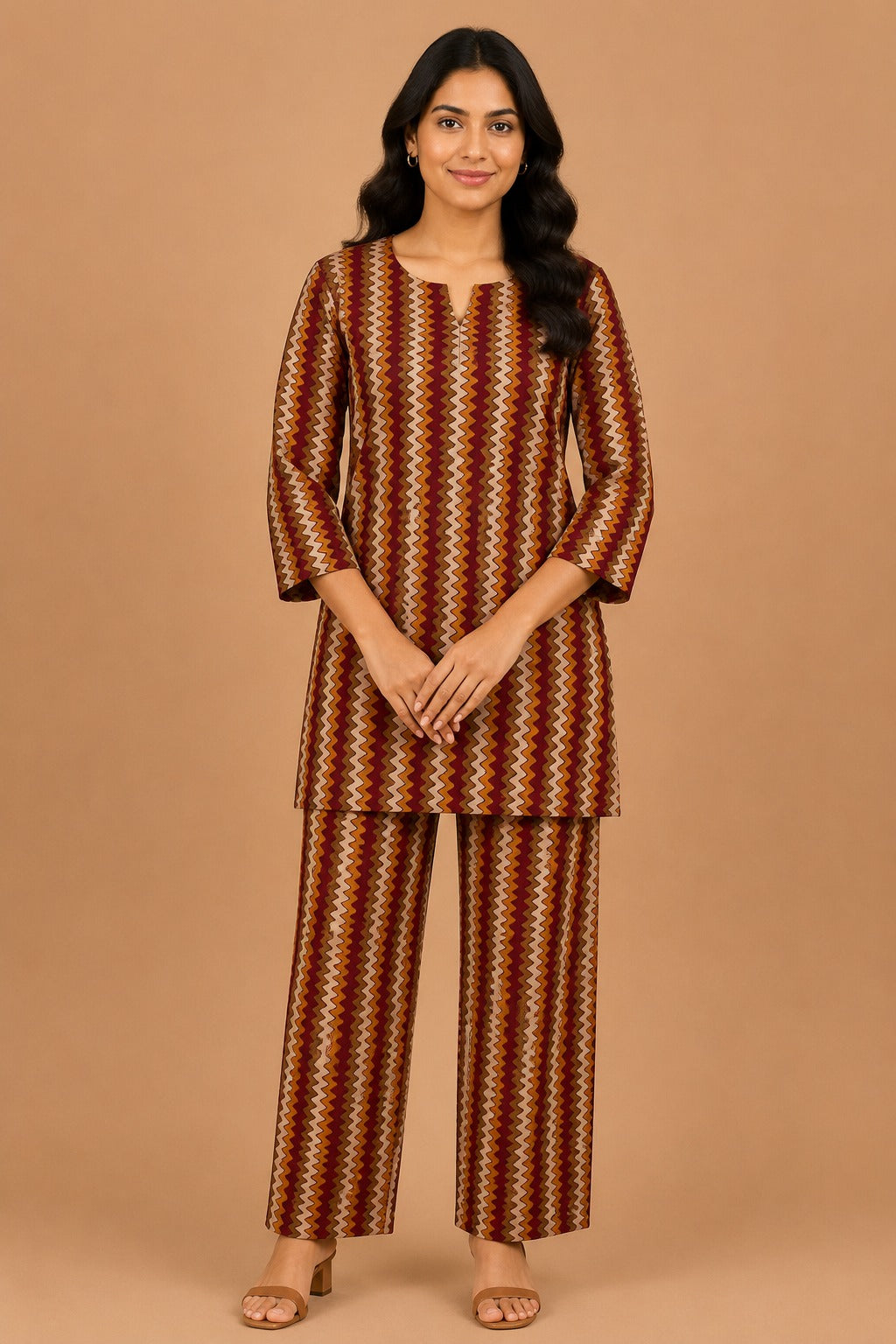 Kuraj Tunic Palazzos Co-ords Set - Vertical Zigzag Print