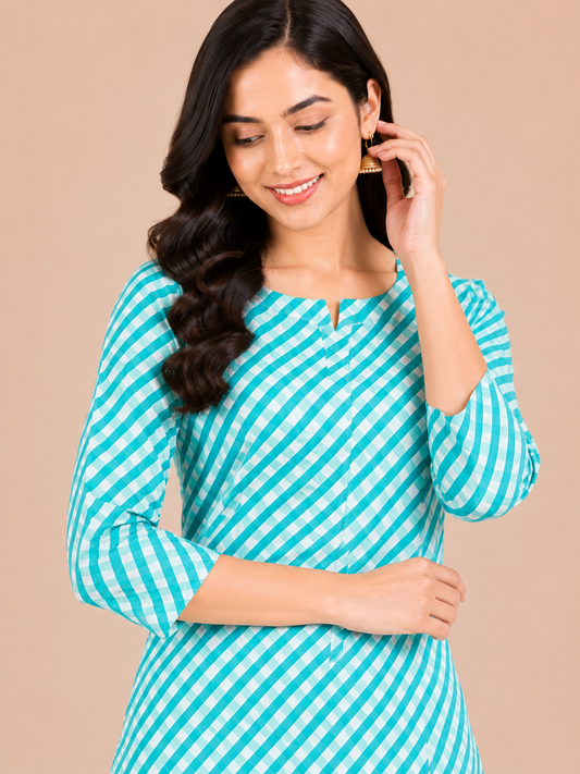 Kuraj Tunic Palazzos Co-ords Set - Checked Print
