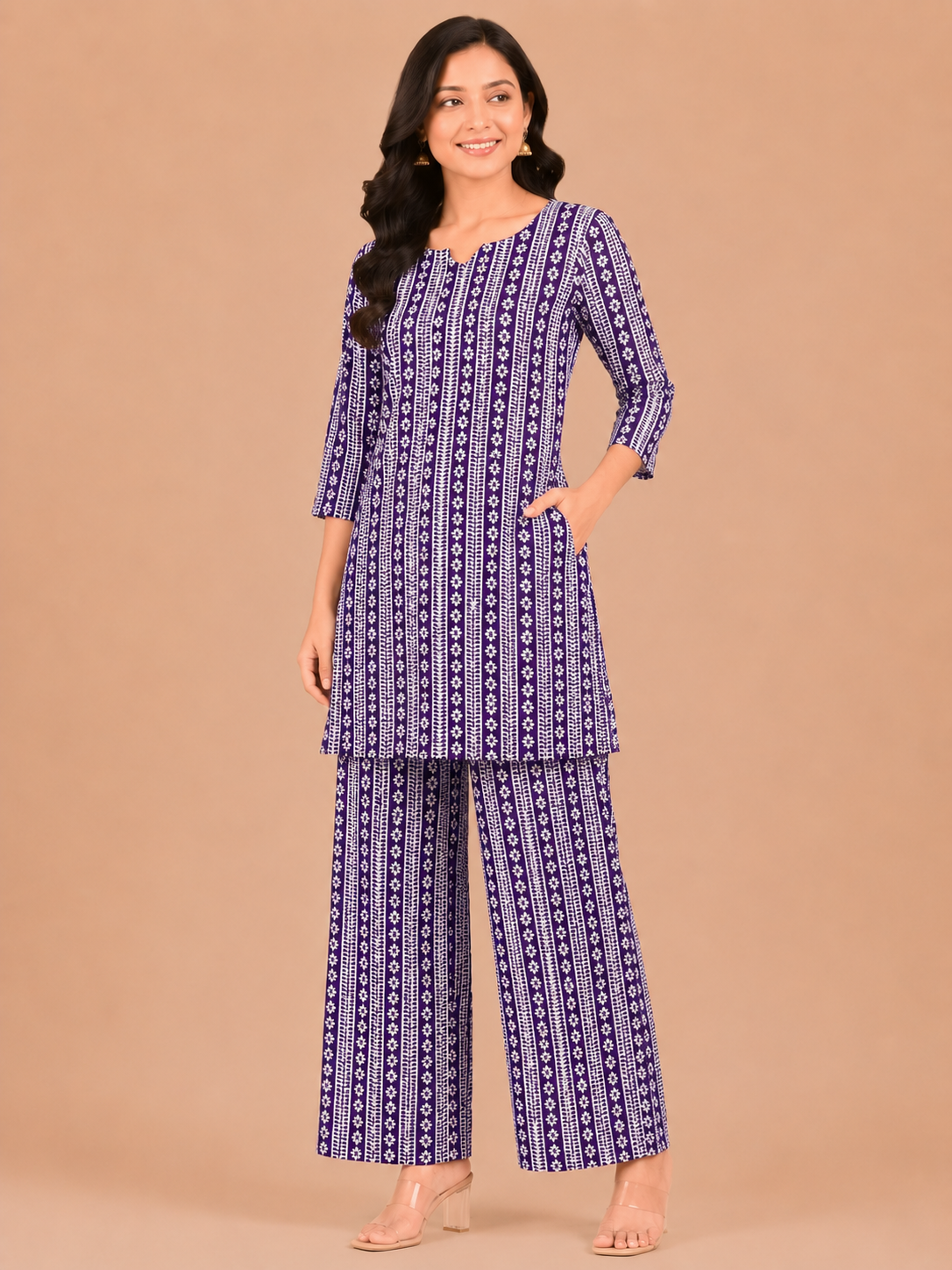 Kuraj Tunic Palazzos Co-ords Set - Ethnic Print
