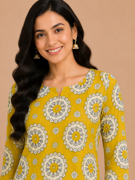 Kuraj Tunic Pant Co-ords Set - Floral Medallion Print