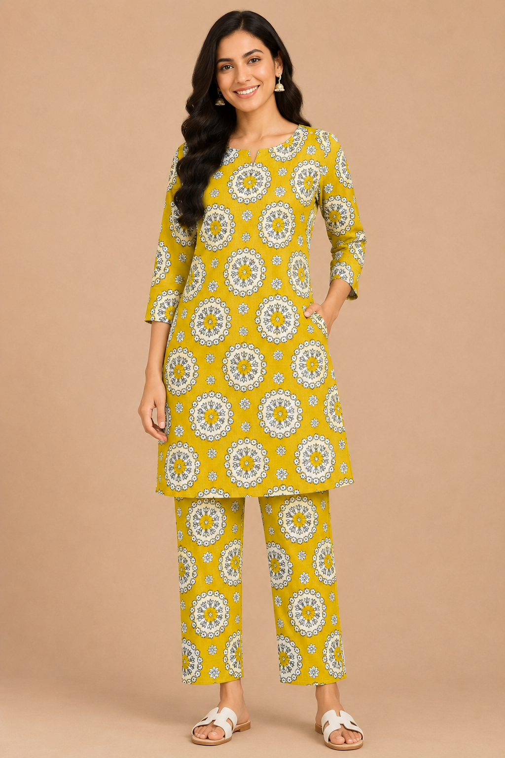 Kuraj Tunic Pant Co-ords Set - Floral Medallion Print