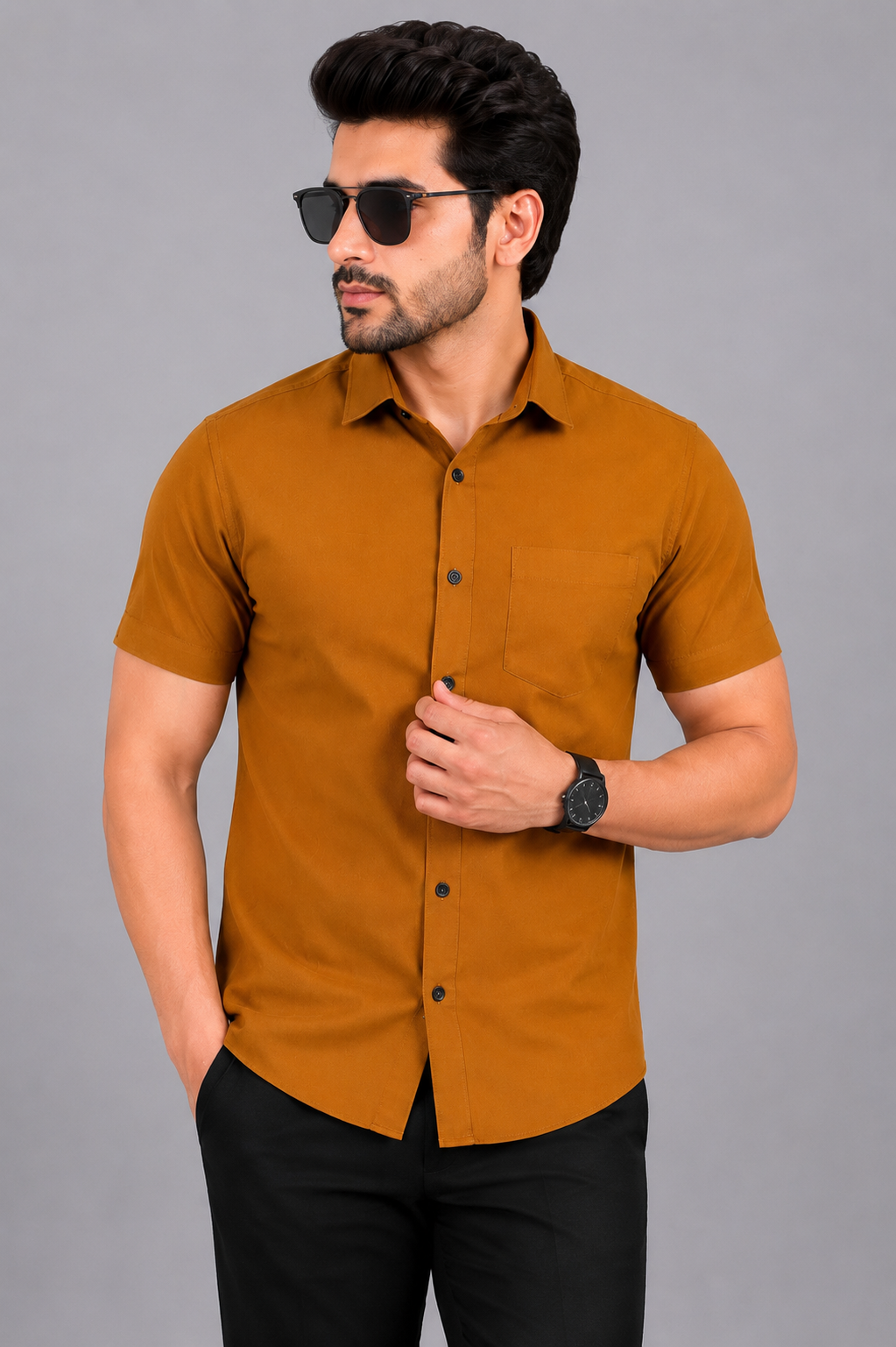 Kuraj Men Regular Fit Solid Spread Collar Casual Shirt