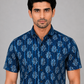 KURAJ Men's Navy Blue Printed Half Sleeve Cotton Casual Shirt | Regular Fit Button-Down Shirt