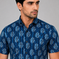 KURAJ Men's Navy Blue Printed Half Sleeve Cotton Casual Shirt | Regular Fit Button-Down Shirt
