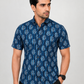 KURAJ Men's Navy Blue Printed Half Sleeve Cotton Casual Shirt | Regular Fit Button-Down Shirt