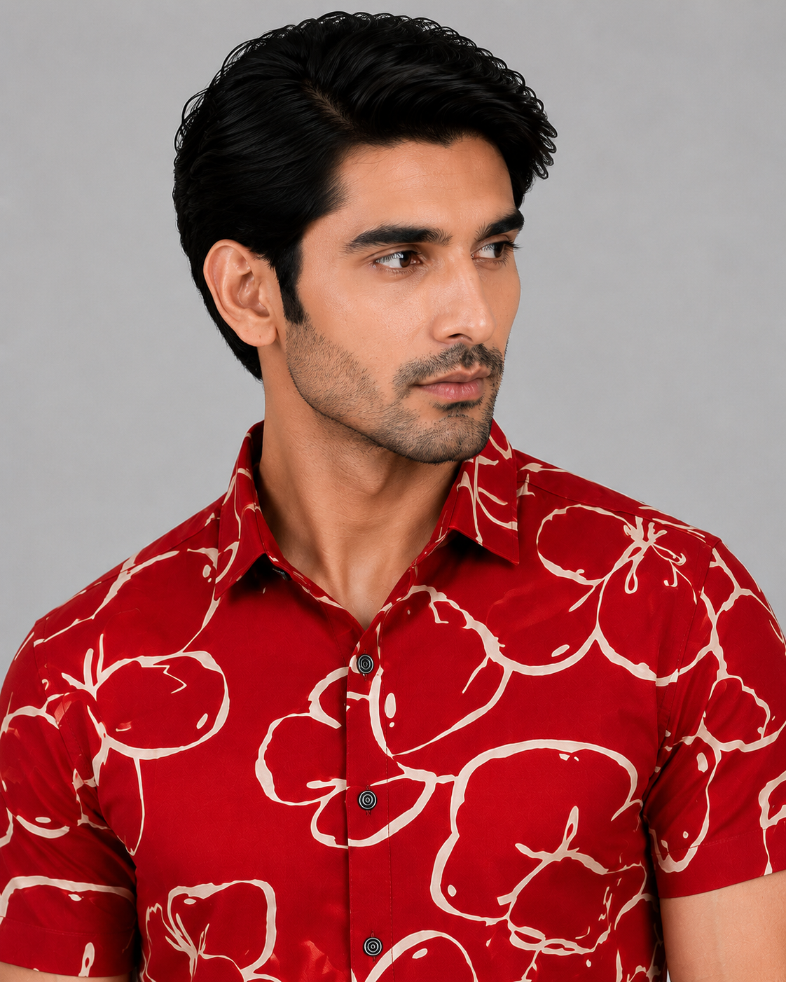KURAJ Men's Red Floral Printed Slim Fit Casual Shirt | Half Sleeve Cotton Blend Shirt