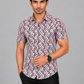 KURAJ Men's White & Pink Geometric Printed Slim Fit Casual Shirt | Half Sleeves | Spread Collar