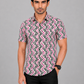 KURAJ Men's White & Pink Geometric Printed Slim Fit Casual Shirt | Half Sleeves | Spread Collar