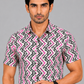 KURAJ Men's White & Pink Geometric Printed Slim Fit Casual Shirt | Half Sleeves | Spread Collar
