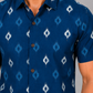KURAJ Men's Navy Blue Ikat Printed Slim Fit Casual Shirt | Half Sleeves | Spread Collar