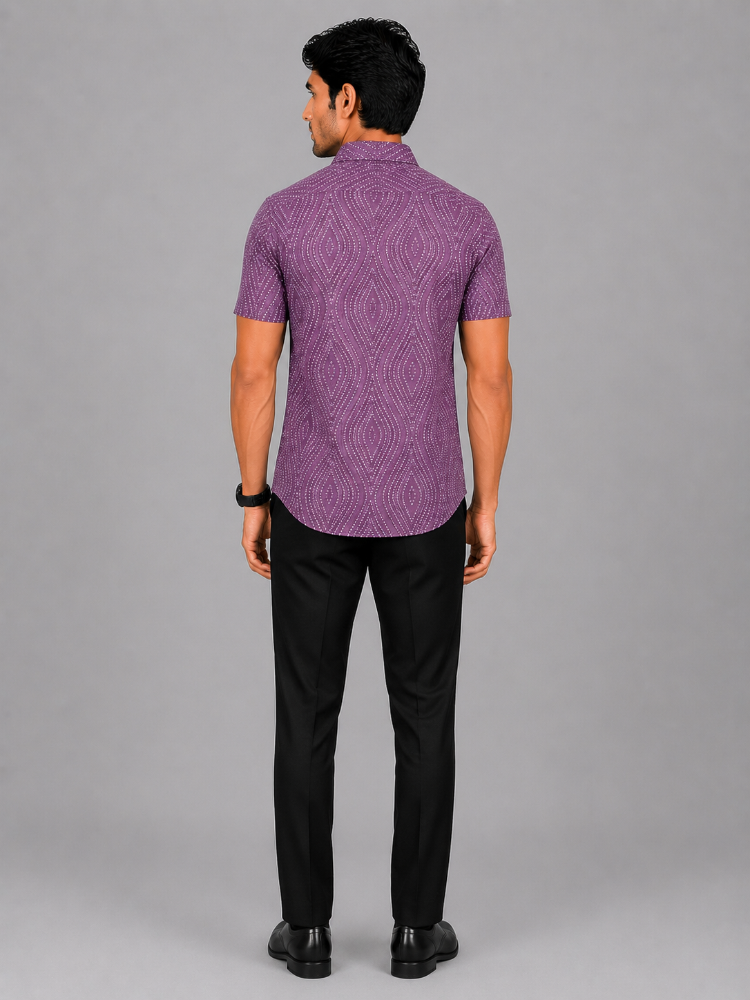 KURAJ Men's Purple Geometric Printed Regular Fit Half Sleeve Cotton Blend Casual Shirt