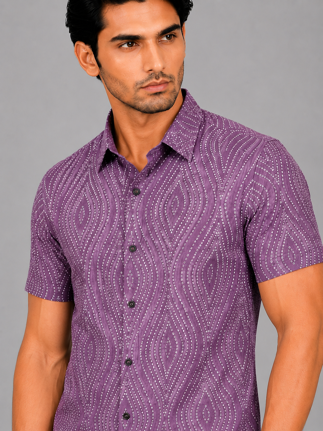 KURAJ Men's Purple Geometric Printed Regular Fit Half Sleeve Cotton Blend Casual Shirt