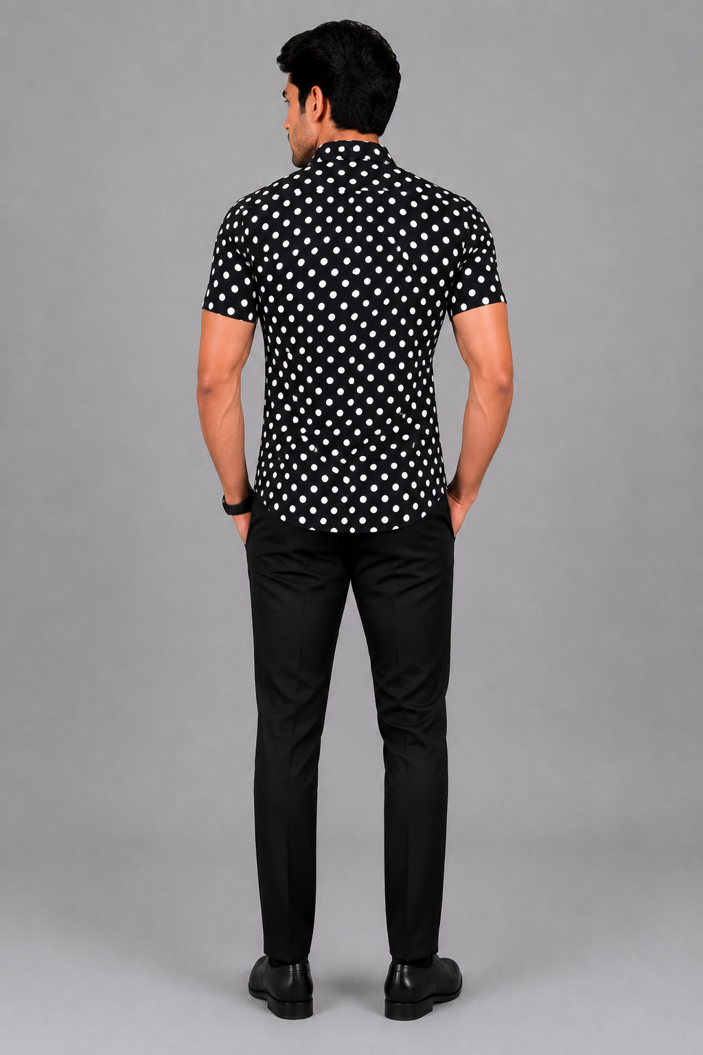 KURAJ Men's Black Polka Dot Printed Regular Fit Half Sleeve Casual Shirt