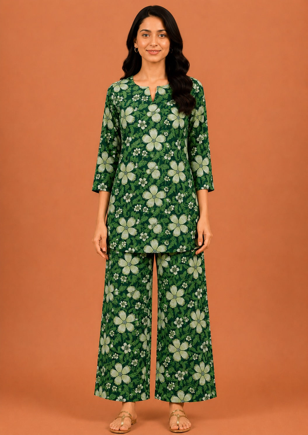 Kuraj Tunic Palazzos Co-ords Set - Graceful Floral Print