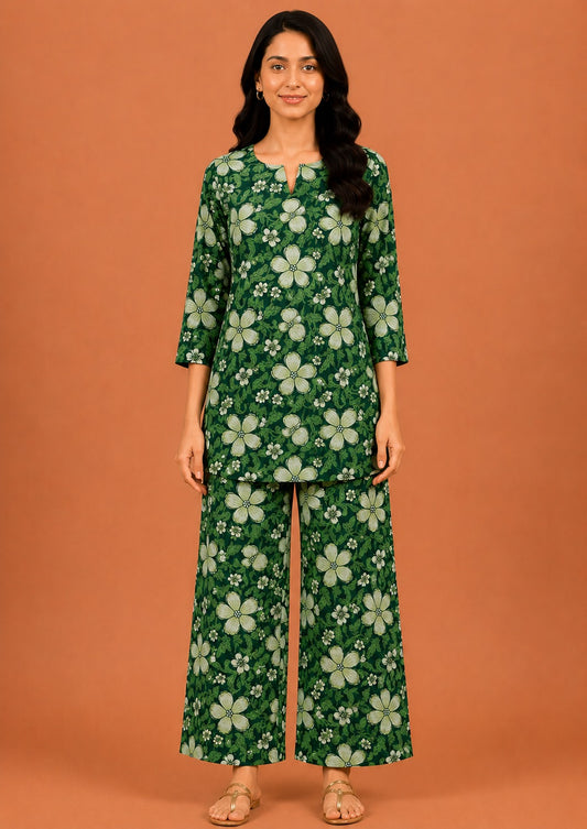 Kuraj Tunic Palazzos Co-ords Set - Graceful Floral Print