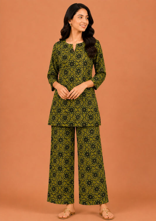 Kuraj Tunic Palazzos Co-ords Set - Elegant Floral Print