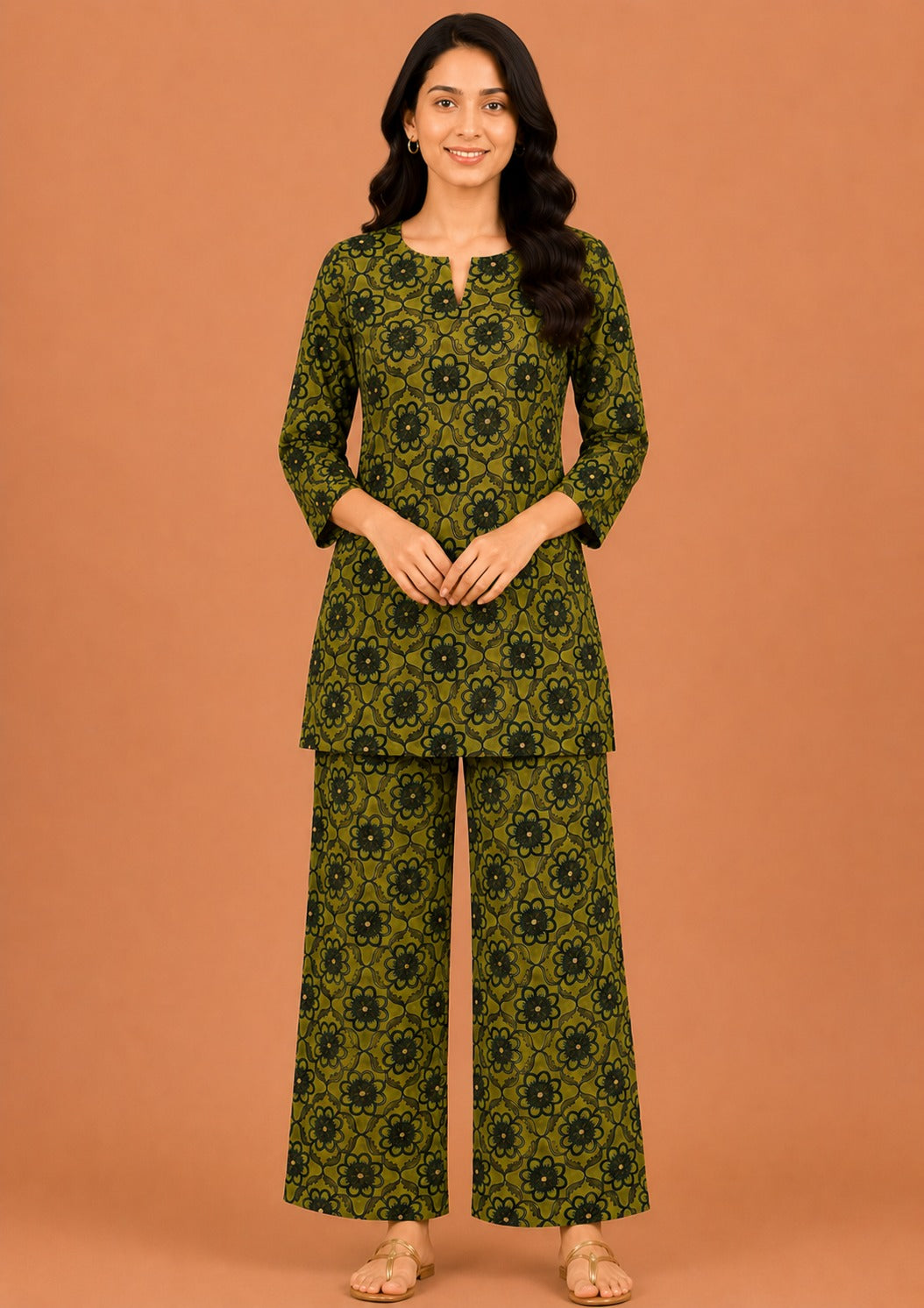 Kuraj Tunic Palazzos Co-ords Set - Elegant Floral Print