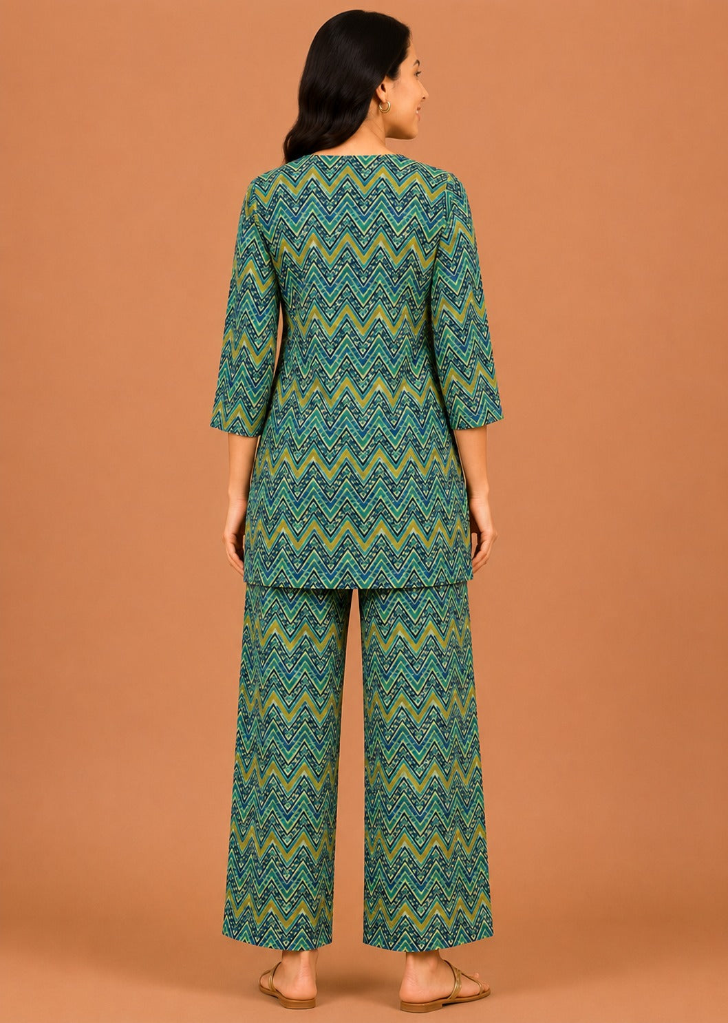Kuraj Tunic Palazzos Co-ords Set - Vibrant Zigzag Geometric Print