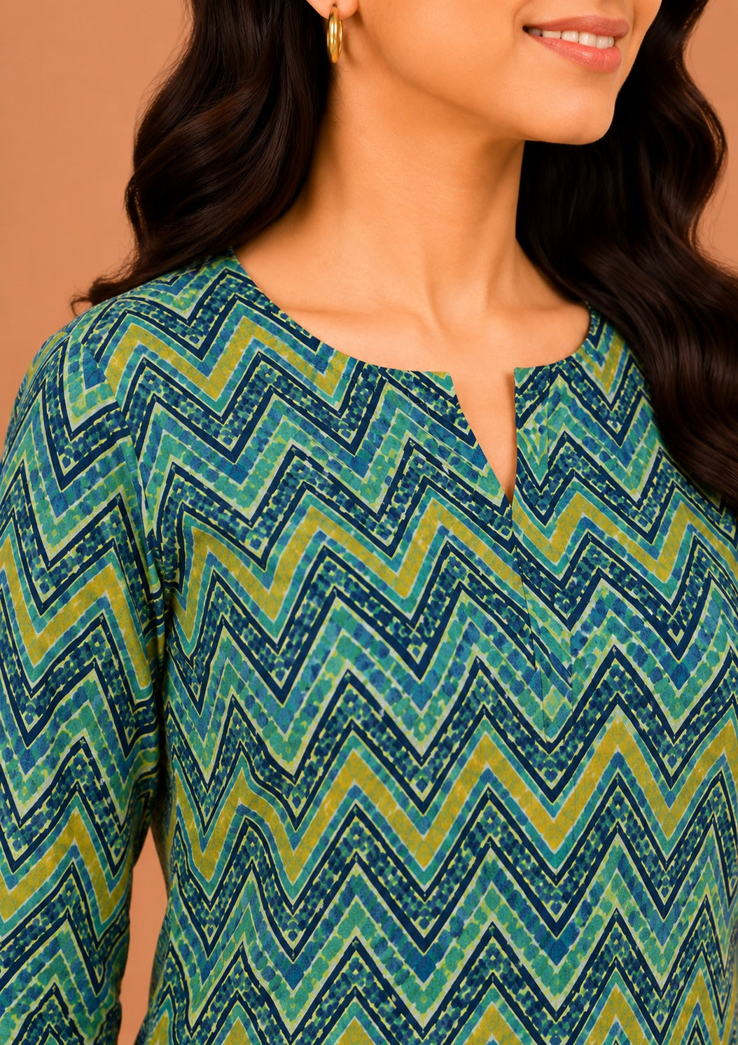 Kuraj Tunic Palazzos Co-ords Set - Vibrant Zigzag Geometric Print