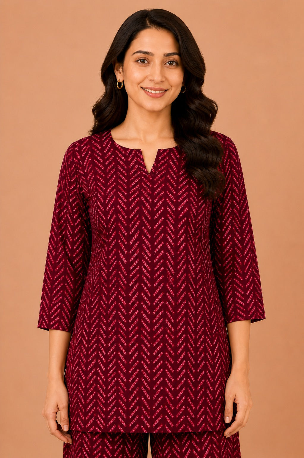 Kuraj Tunic Palazzos Co-ords Set - Herringbone-Inspired Print