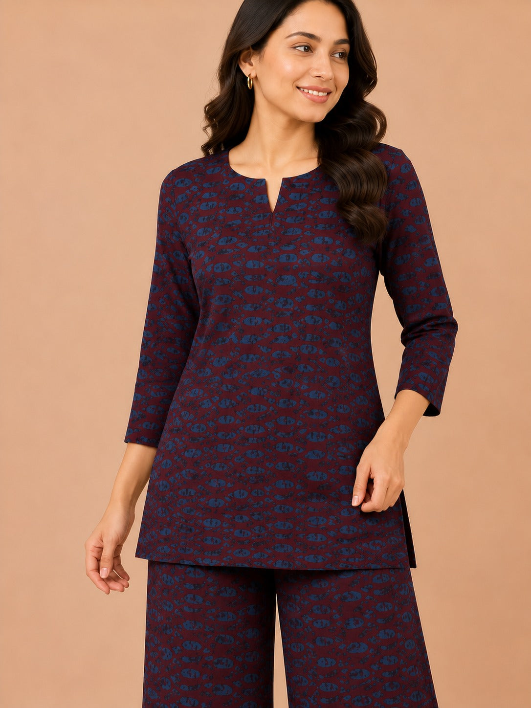 Kuraj Top Palazzos Co-ords Set - Rich Maroon