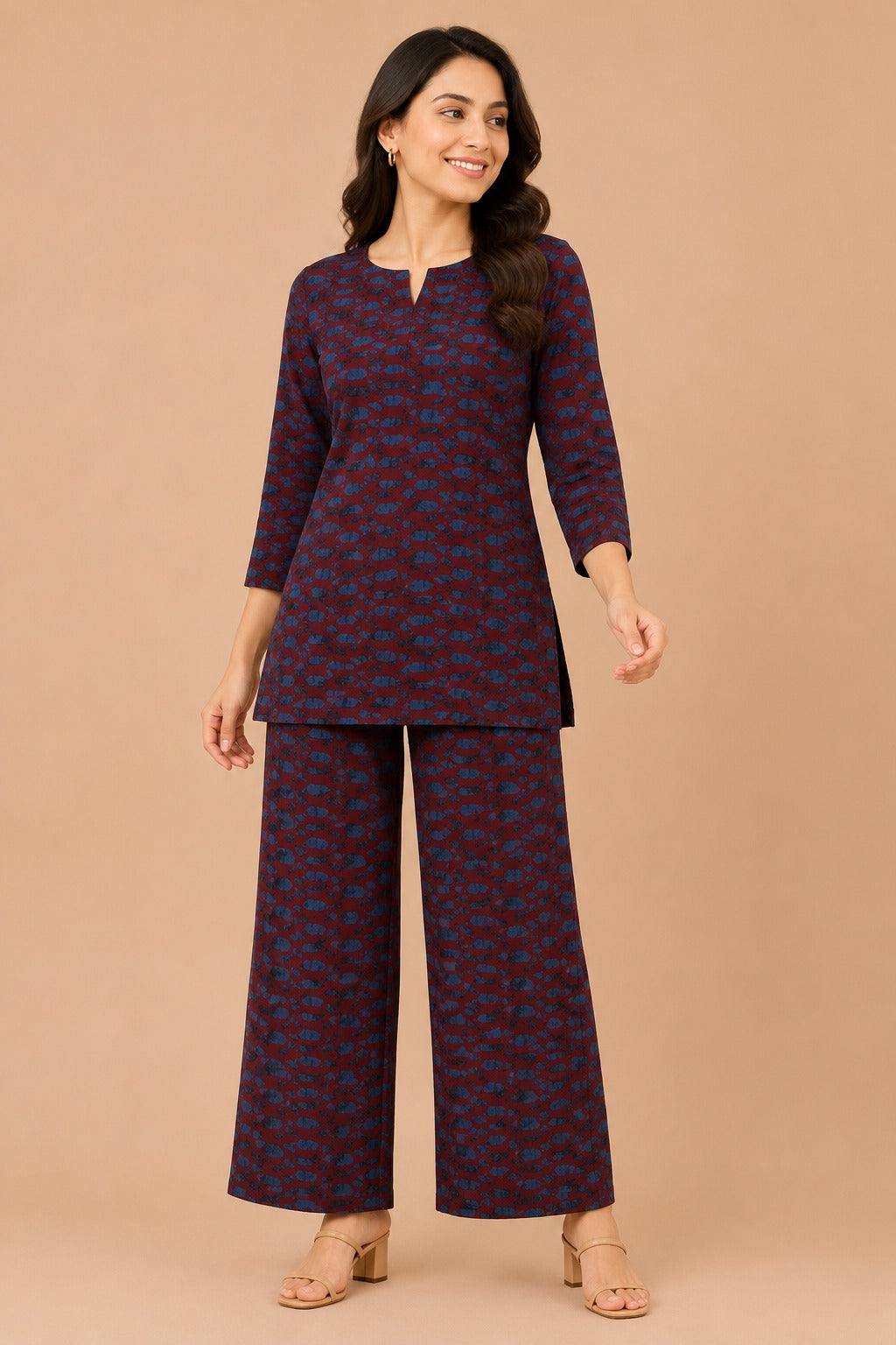 Kuraj Top Palazzos Co-ords Set - Rich Maroon