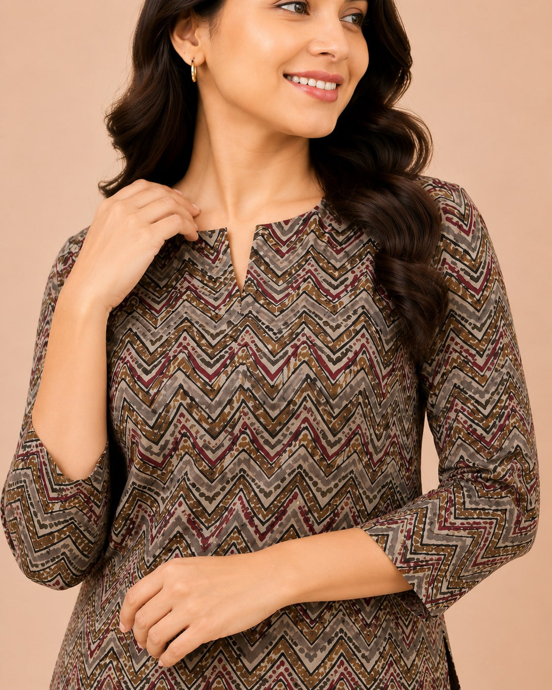 Kuraj Top Palazzos Co-ords Set - Zigzag Geometric Print