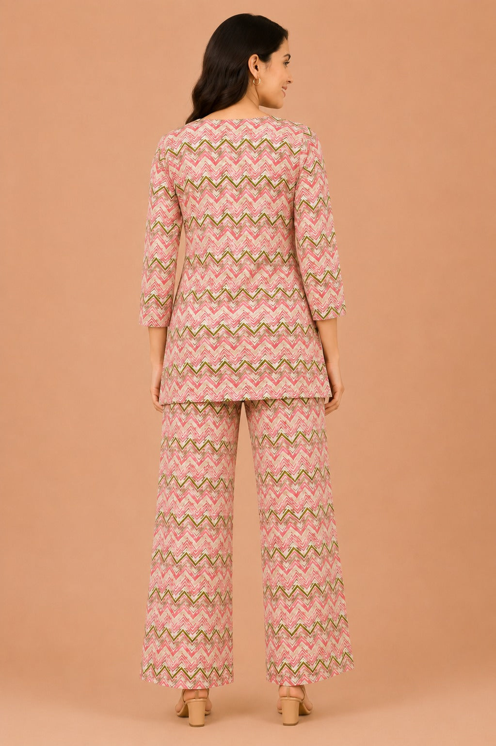 Kuraj Tunic Palazzos Co-ords Set - Zigzag Geometric Print