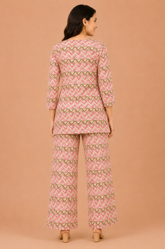 Kuraj Tunic Palazzos Co-ords Set - Zigzag Geometric Print