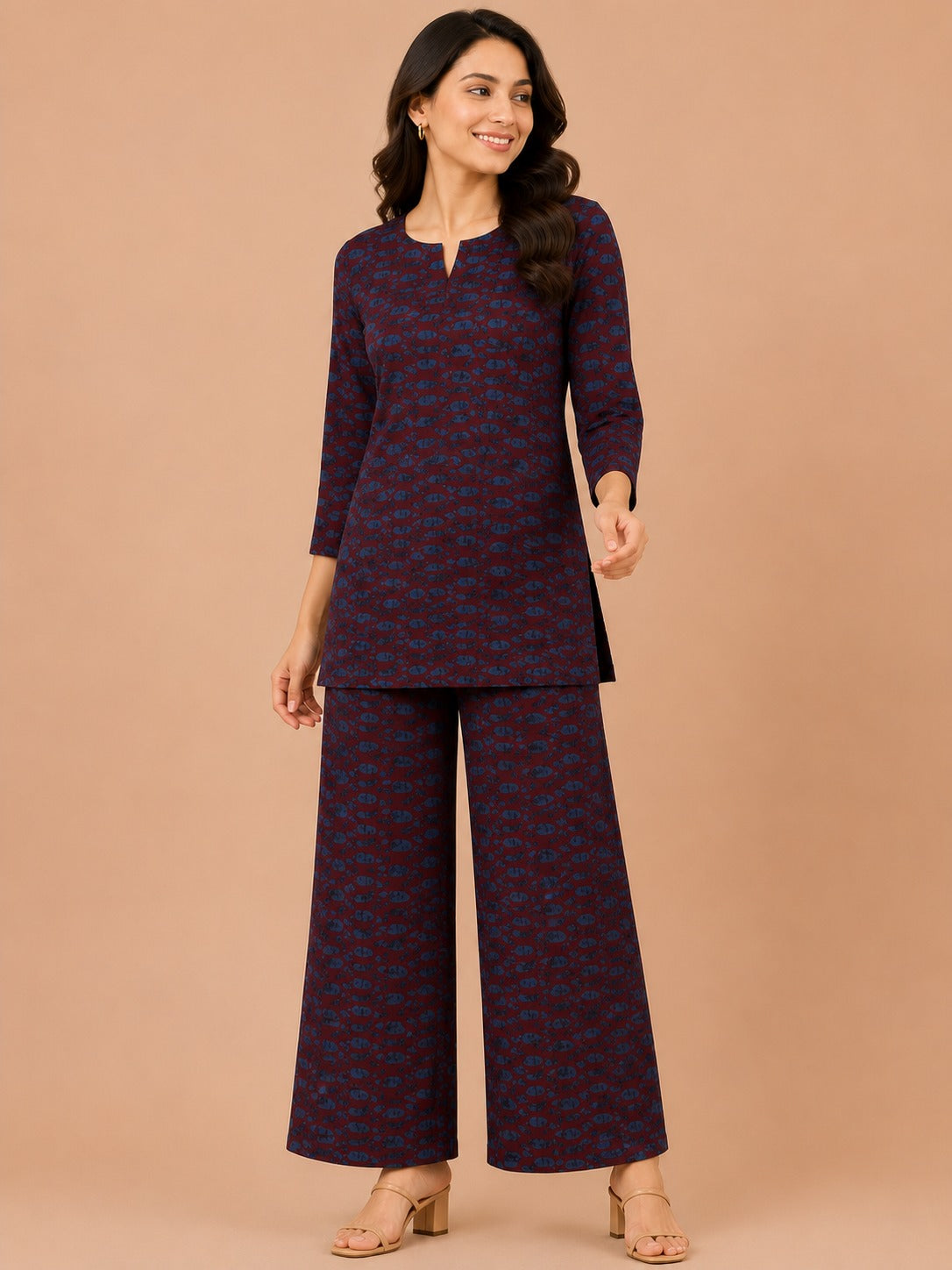 Kuraj Top Palazzos Co-ords Set - Rich Maroon