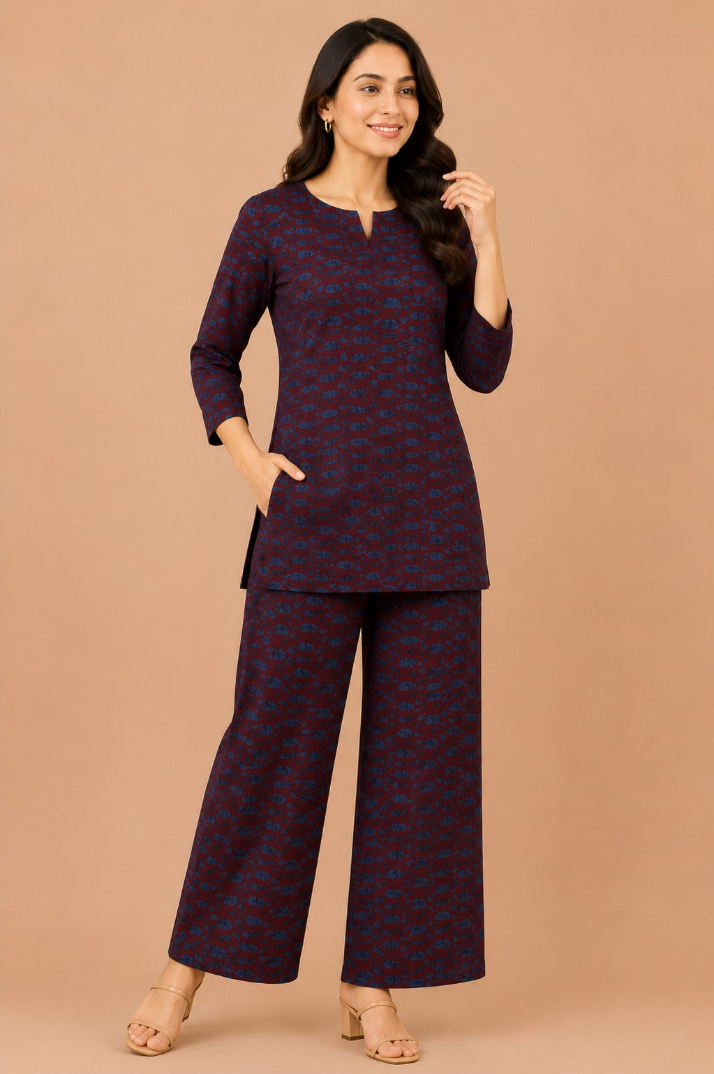 Kuraj Top Palazzos Co-ords Set - Rich Maroon