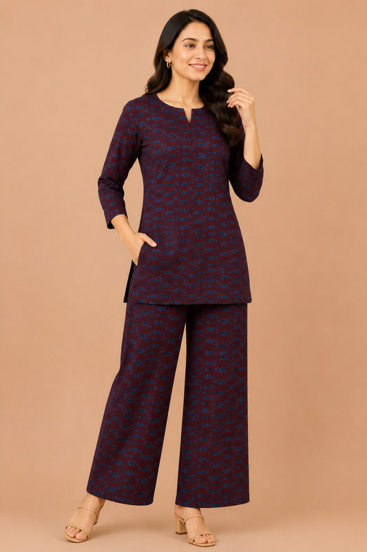 Kuraj Top Palazzos Co-ords Set - Rich Maroon