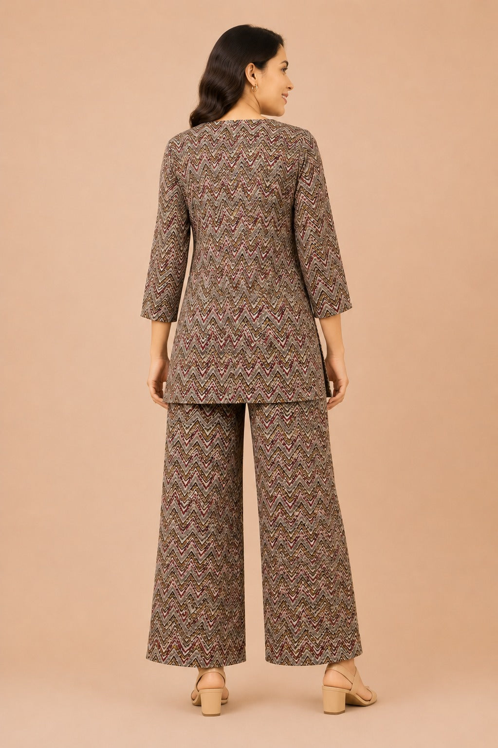 Kuraj Top Palazzos Co-ords Set - Zigzag Geometric Print