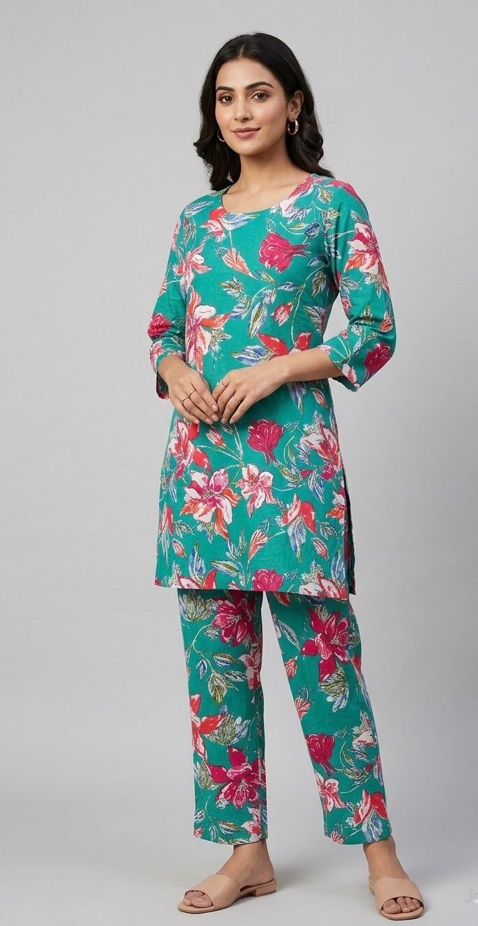 Kuraj Tunic Pant Co-ords Set - Floral Print