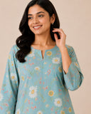 Kuraj Tunic Pant Co-ords Set - Soft Floral Daisy Print