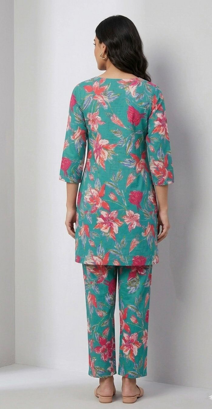 Kuraj Tunic Pant Co-ords Set - Floral Print