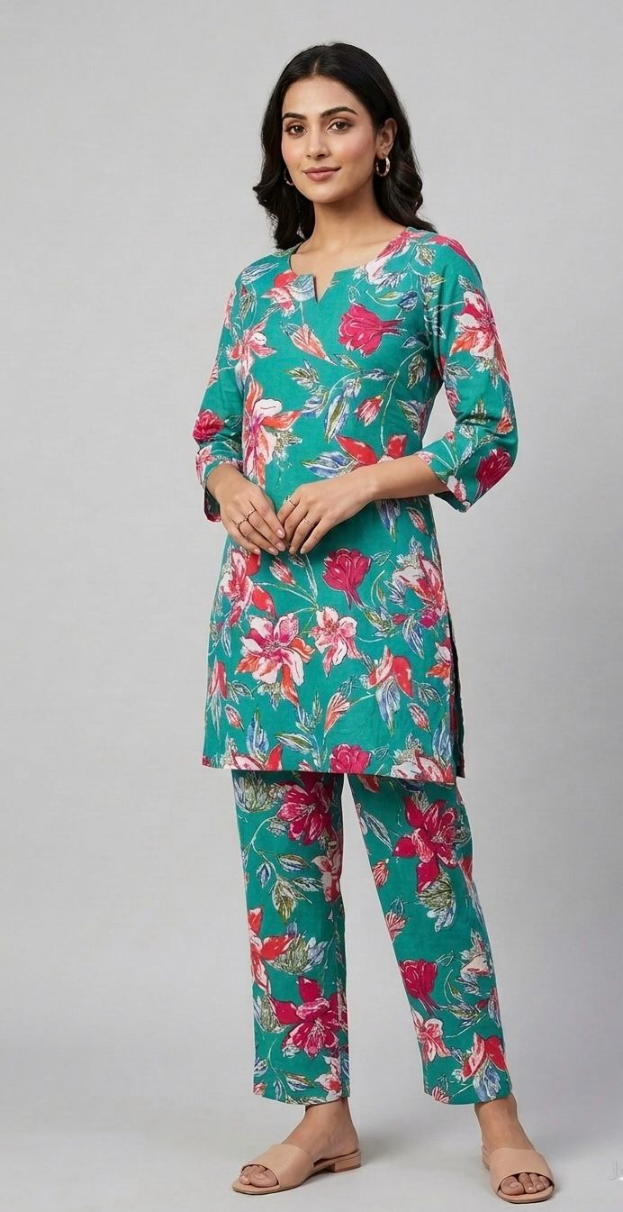 Kuraj Tunic Pant Co-ords Set - Floral Print