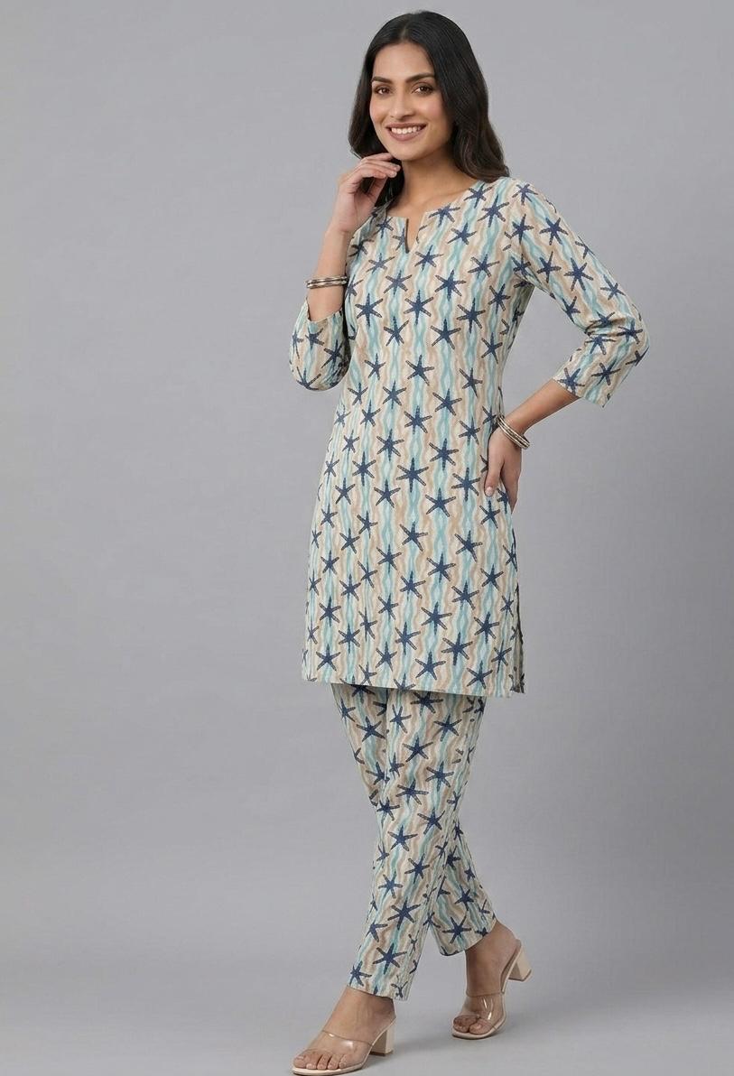 Kuraj Tunic Pant Co-ords Set - Geometric Print