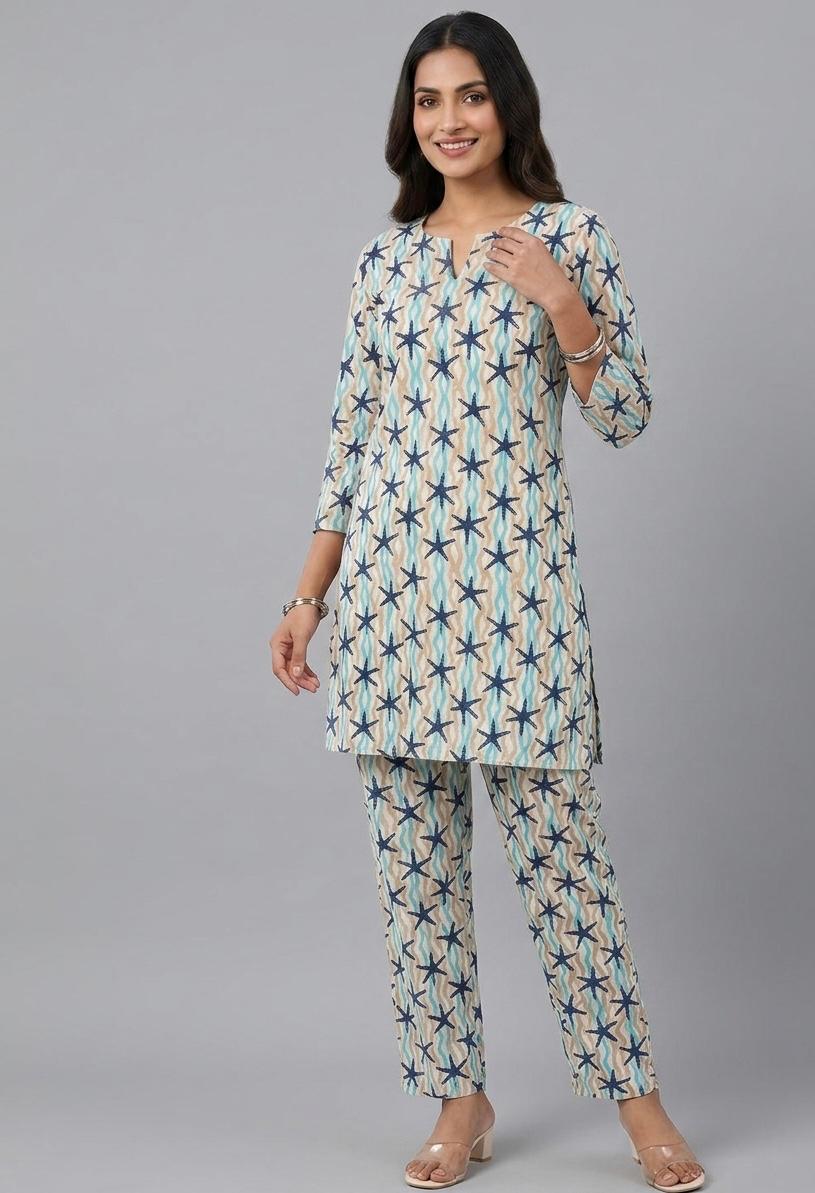 Kuraj Tunic Pant Co-ords Set - Geometric Print