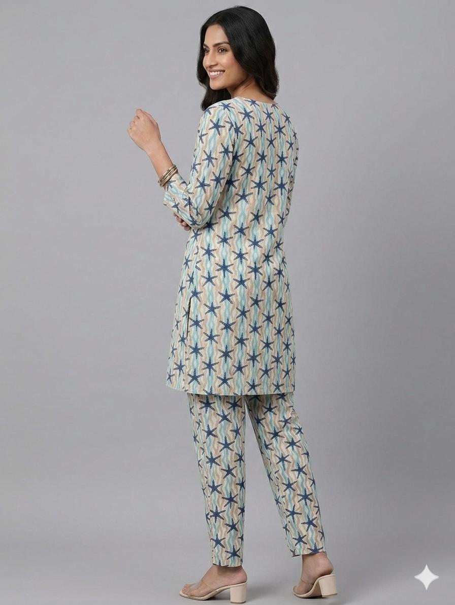 Kuraj Tunic Pant Co-ords Set - Geometric Print