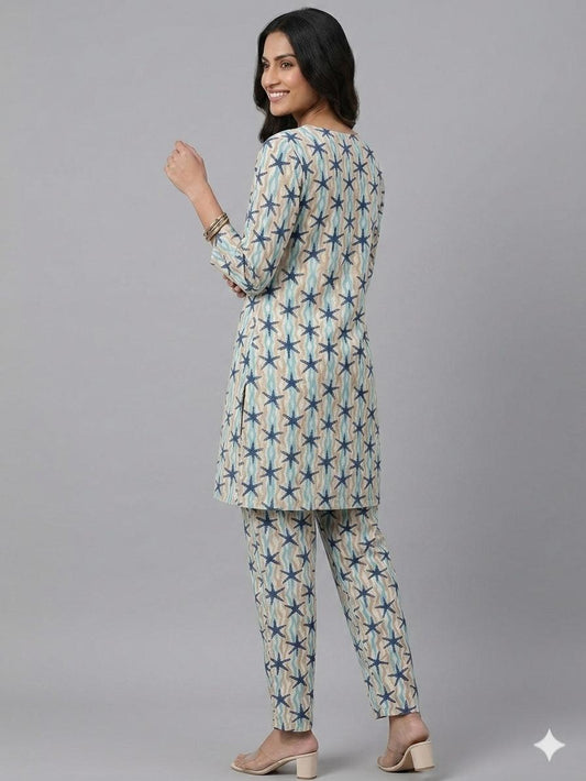 Kuraj Tunic Pant Co-ords Set - Geometric Print
