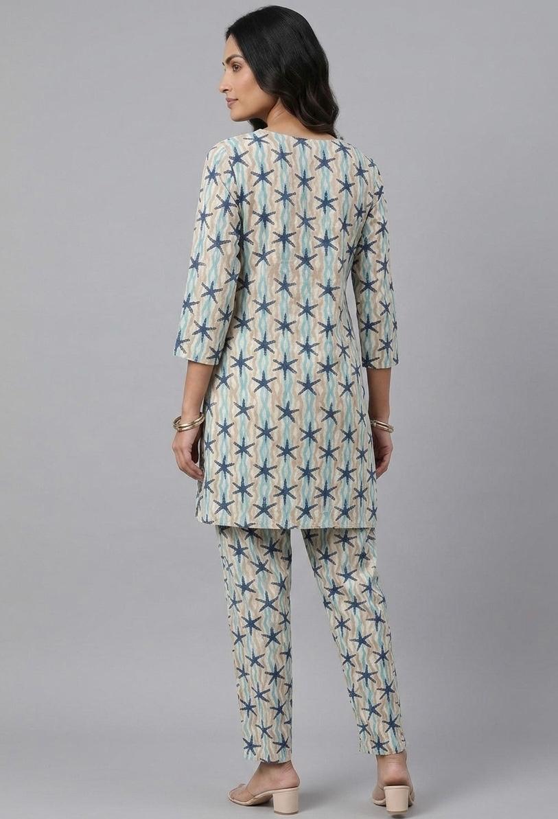 Kuraj Tunic Pant Co-ords Set - Geometric Print