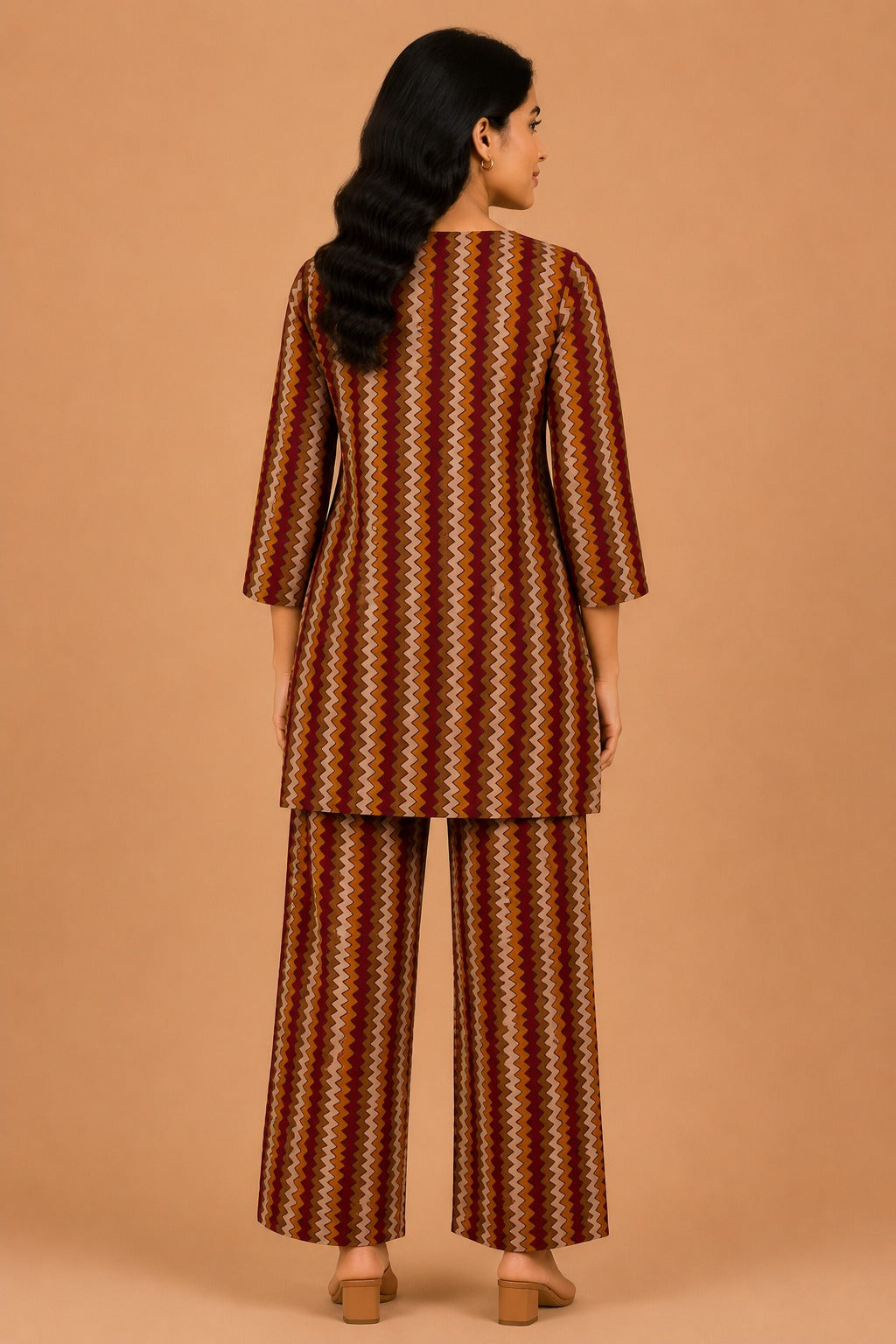 Kuraj Tunic Palazzos Co-ords Set - Vertical Zigzag Print