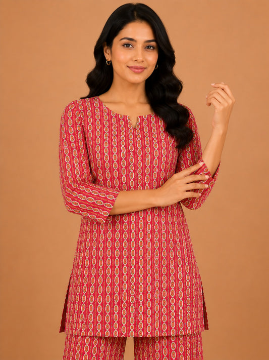 Kuraj Tunic Palazzos Co-ords Set - Vertical Ethnic Print
