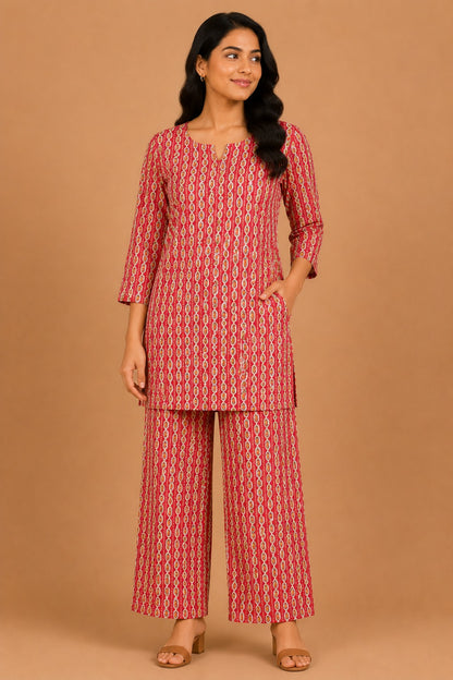 Kuraj Tunic Palazzos Co-ords Set - Vertical Ethnic Print