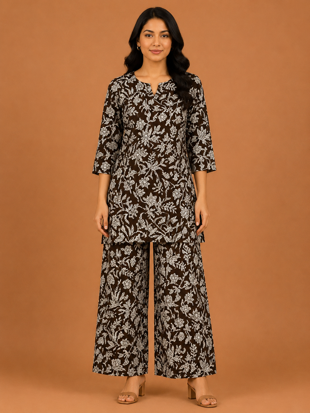 Kuraj Tunic Palazzos Co-ords Set - Botanical Floral Print