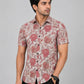 Men's Beige & Dusty Rose Floral Printed Premium Cotton Half Sleeve Casual Shirt